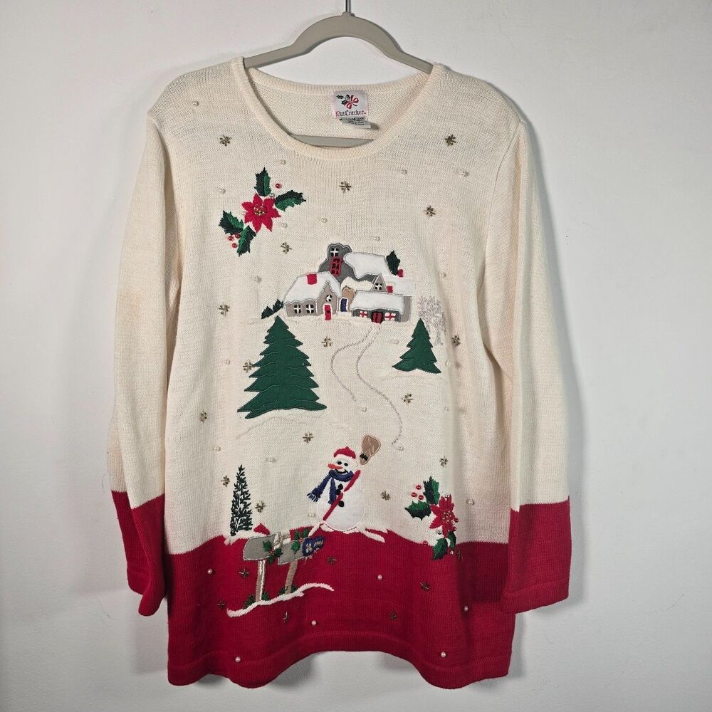Vintage Womens Nutcracker Christmas Sweater Sz M Novelty Snow Scene 90s